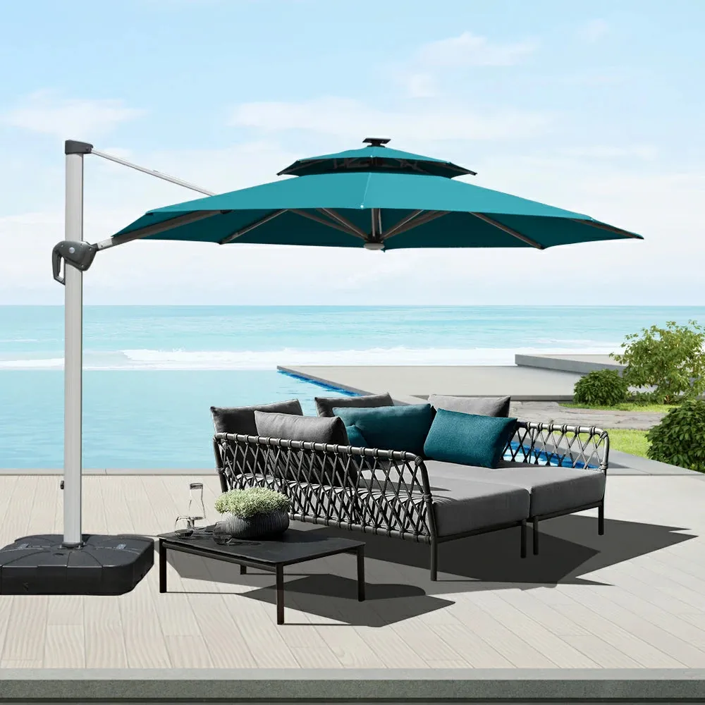 Cantilever Patio Umbrella with Solar Lights - Round