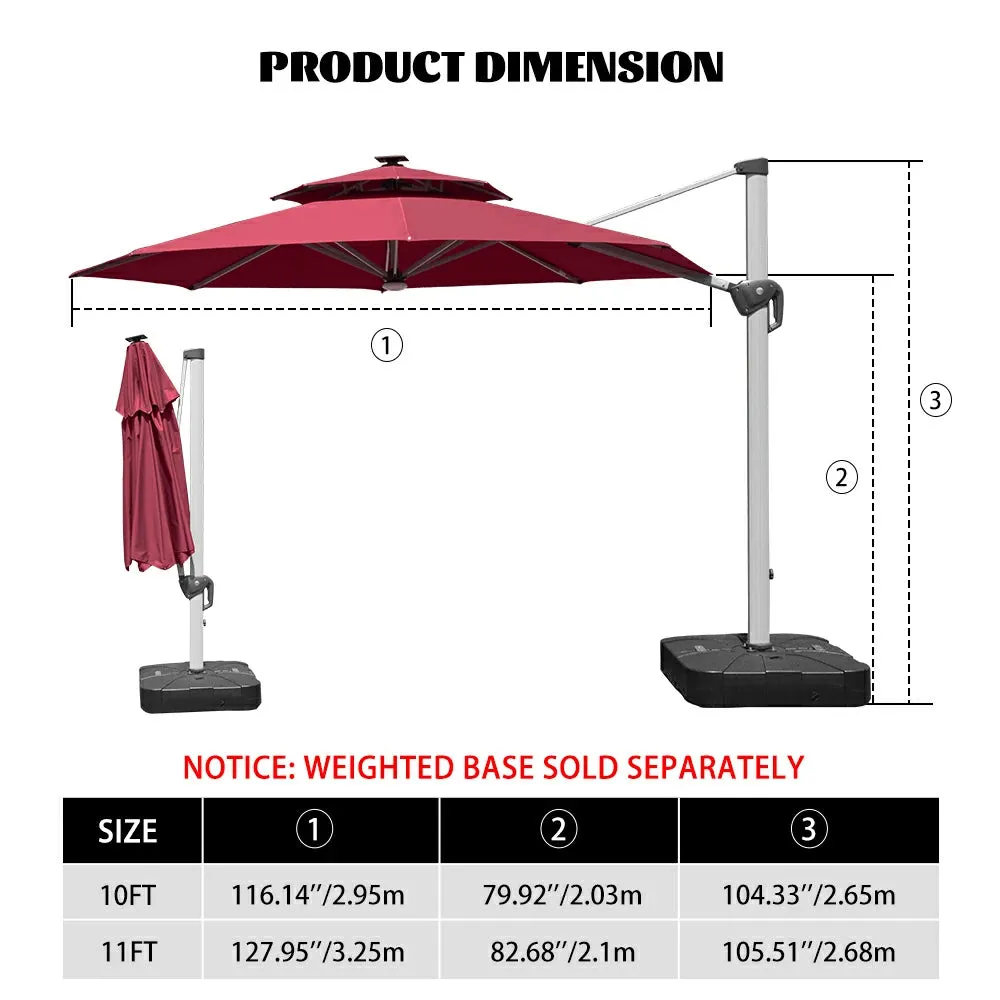 Cantilever Patio Umbrella with Solar Lights - Round