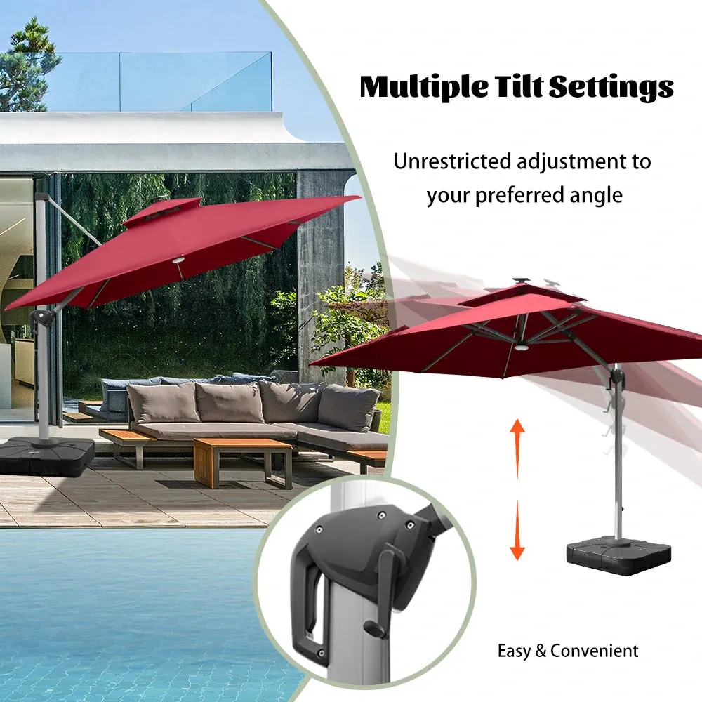 Cantilever Umbrella with Solar Lights - Rectangular