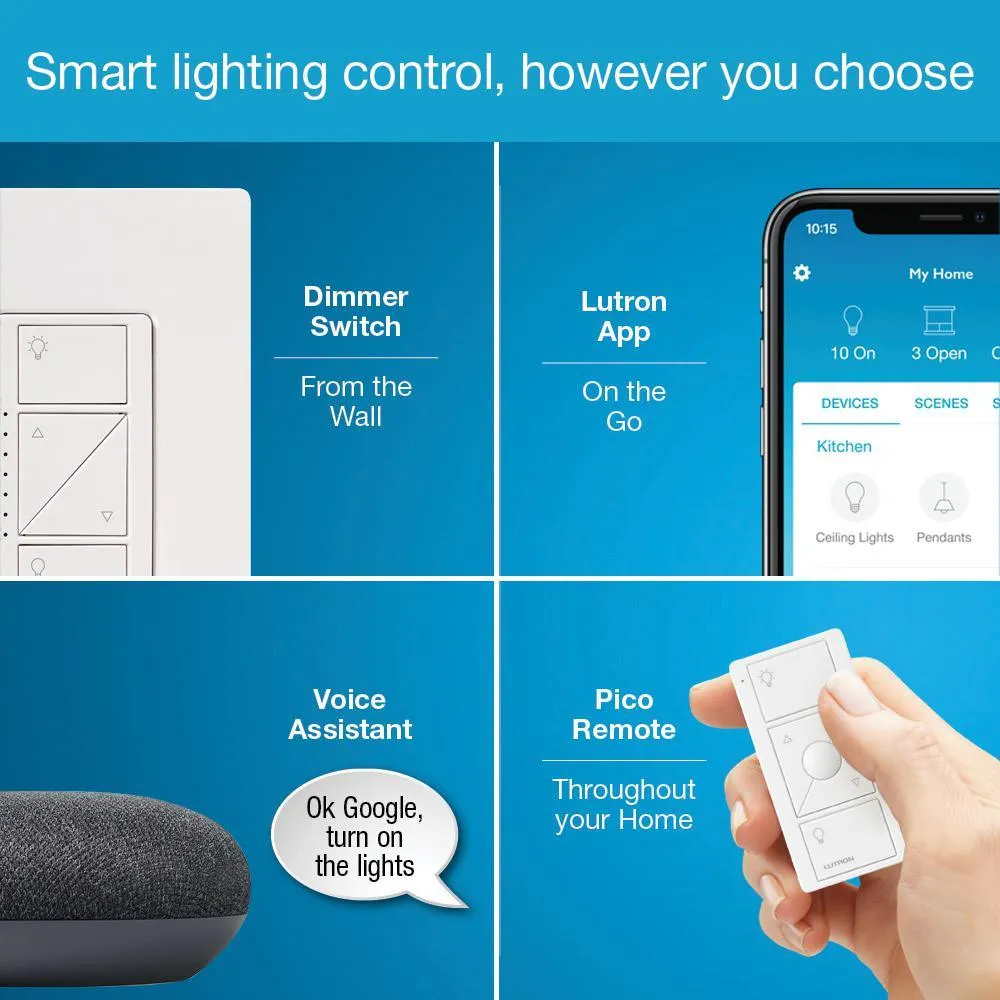Caseta Wireless Smart Lighting Dimmer Switch (2 Count) Starter Kit w/ Google Mini Charcoal