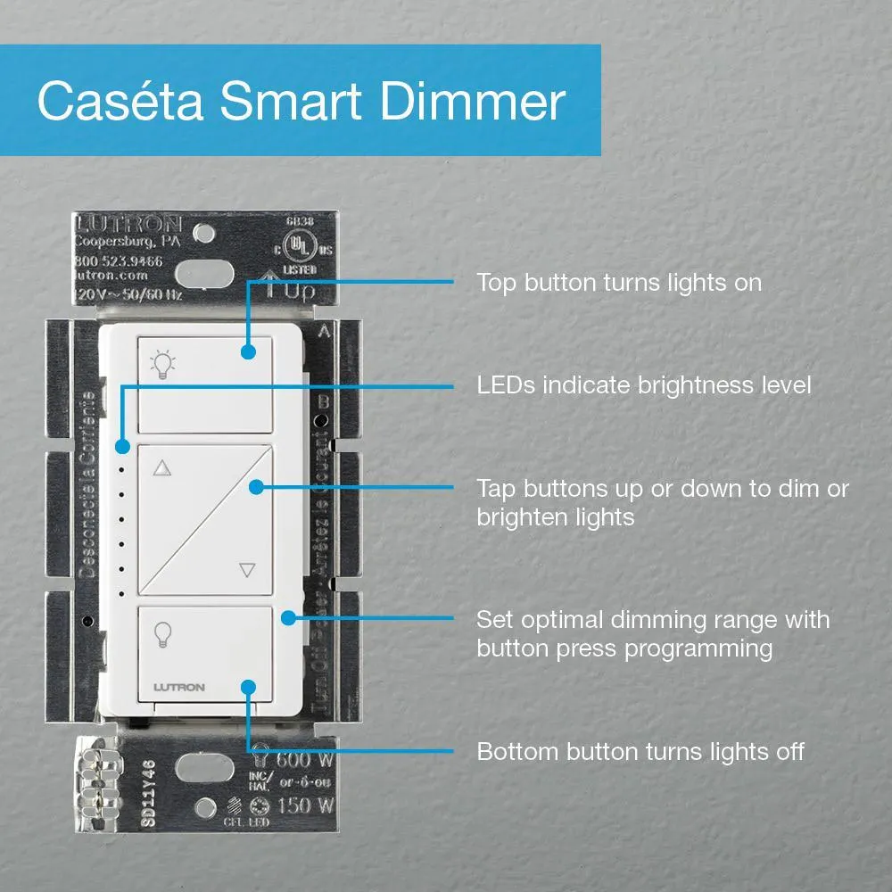 Caseta Wireless Smart Lighting Dimmer Switch (2 count) Starter Kit with Pedestals for Pico Remotes