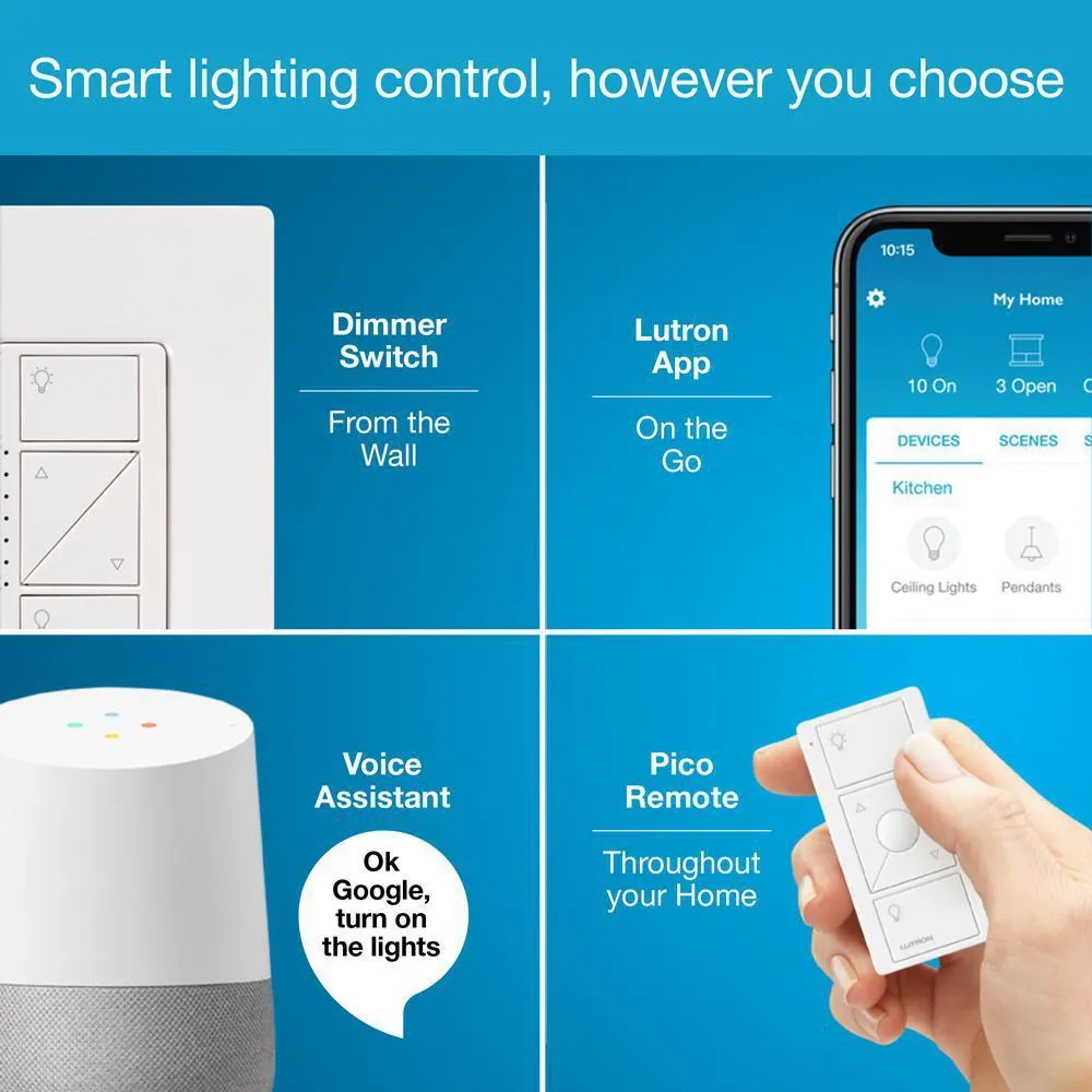 Caseta Wireless Smart Lighting Dimmer Switch (2 count) Starter Kit with Pedestals for Pico Remotes