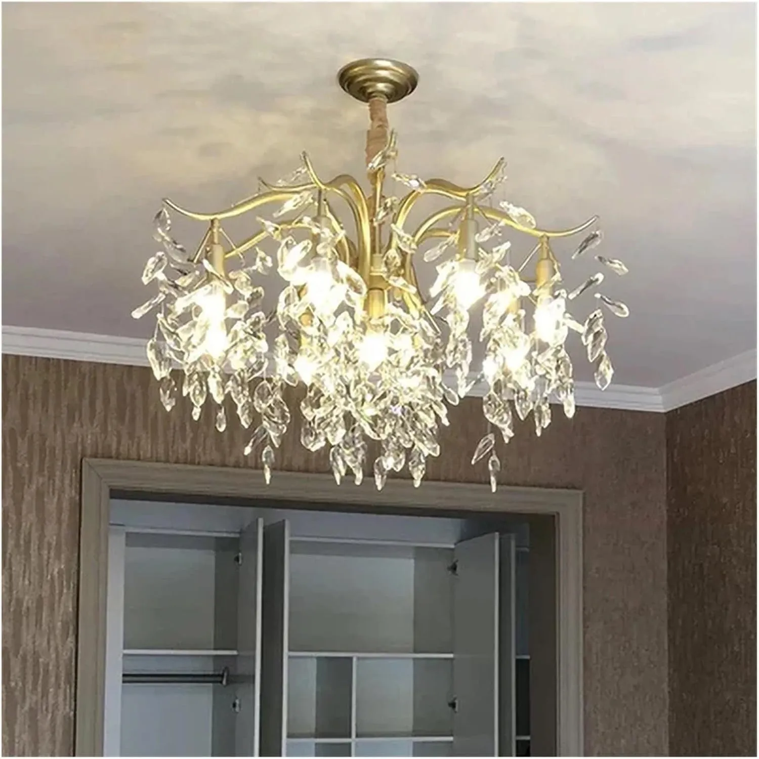 Chandelier Chandelier Luxury Led Crystal Chandelier Wicker Leaf Chandelier Dining Room Living Room Shades Bedroom Decorative Home Appliances