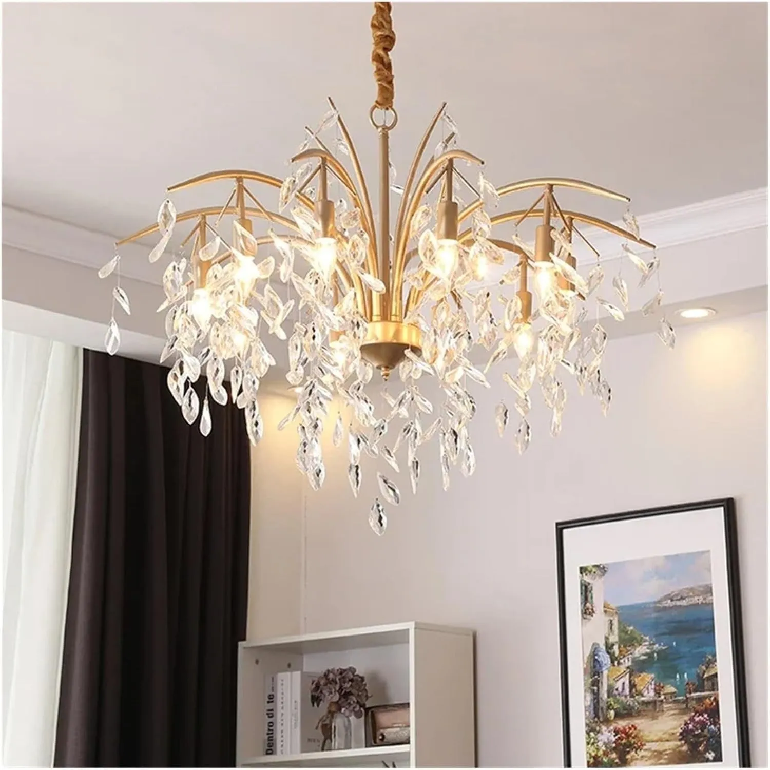 Chandelier Chandelier Luxury Led Crystal Chandelier Wicker Leaf Chandelier Dining Room Living Room Shades Bedroom Decorative Home Appliances