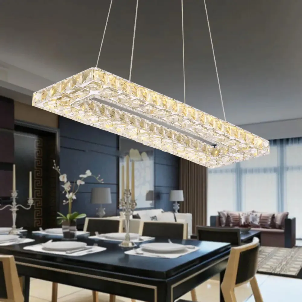 Chic Crystal Pendant Chandelier for Restaurants: Modern Rectangle Design