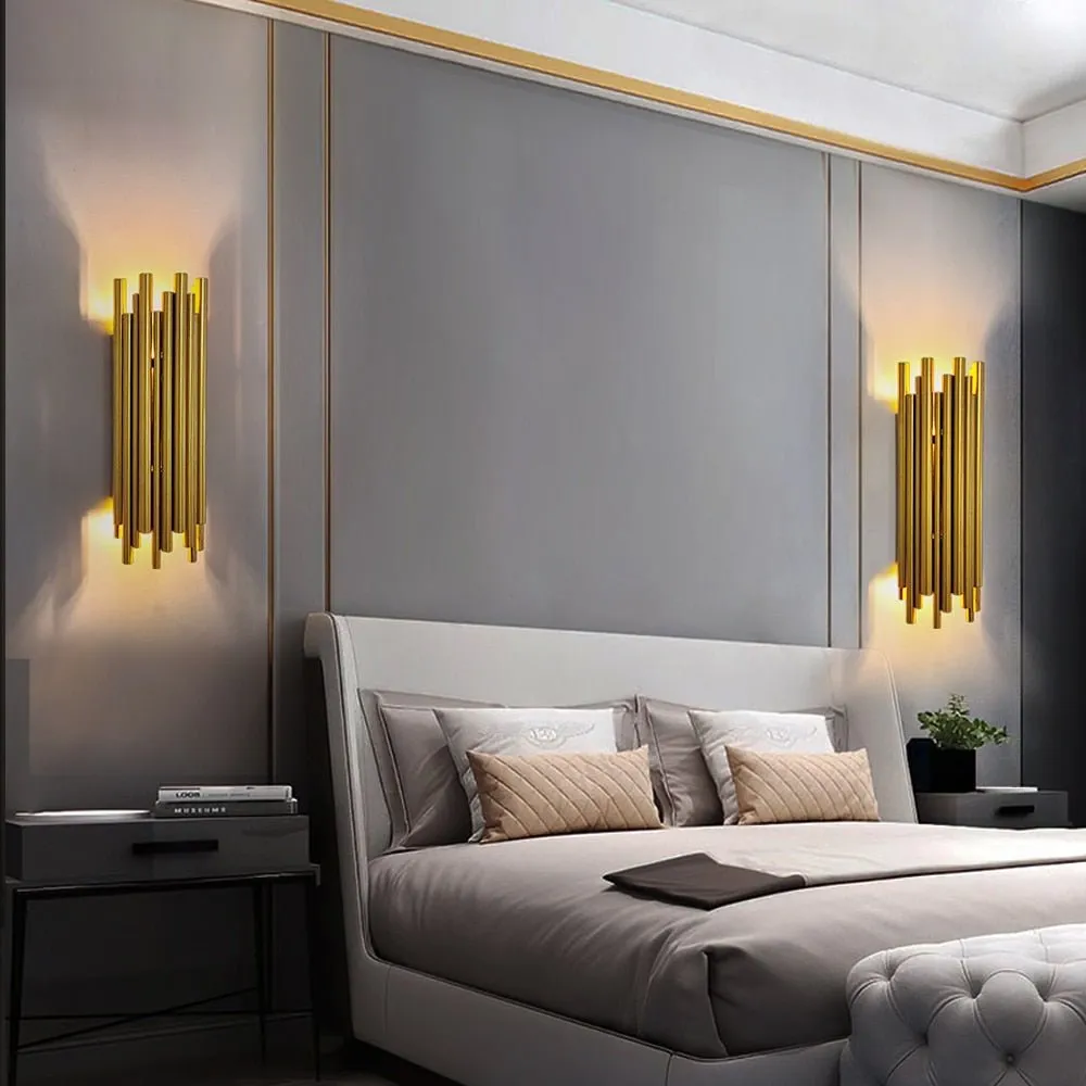 Creative Design Modern Gold Tube LED Wall Sconces Lamp Bedroom Bedside Light Fixtures