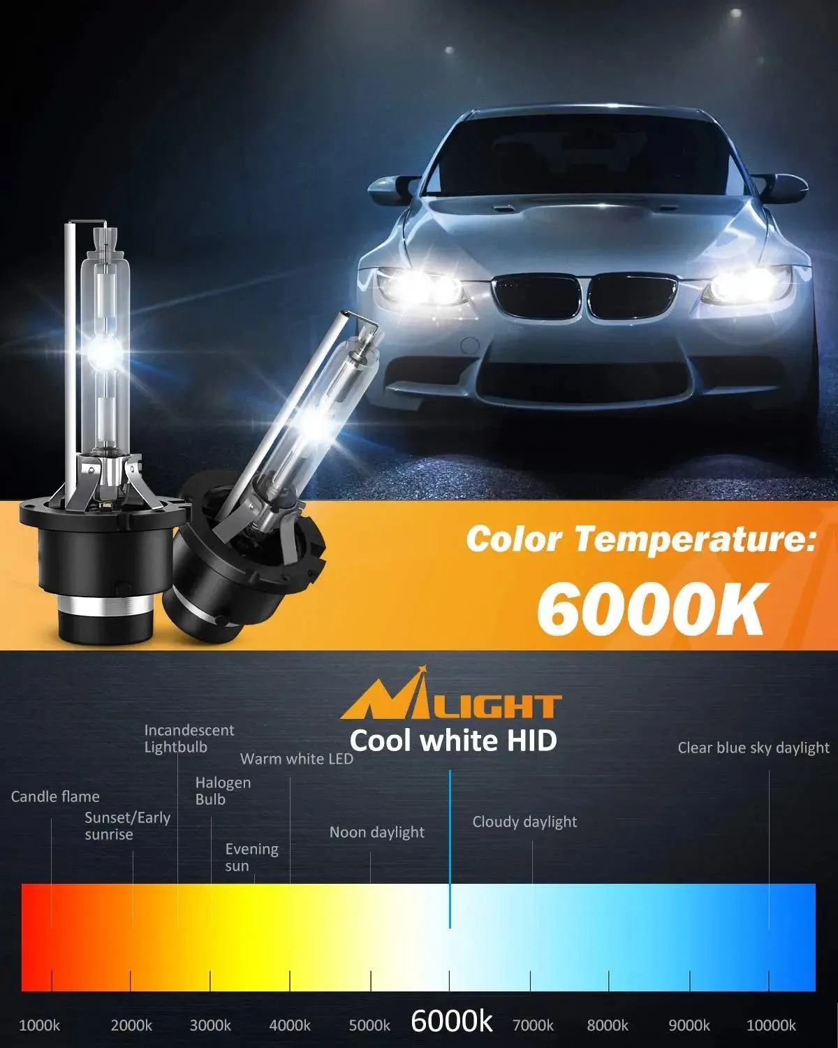 D2S 35W 6000K Diamond White HID Headlight Bulbs