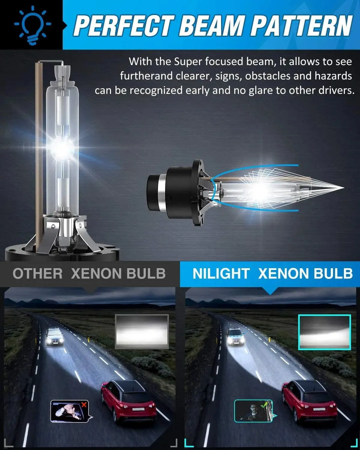 D2S 35W 6000K Diamond White Xenon HID Headlight Bulbs