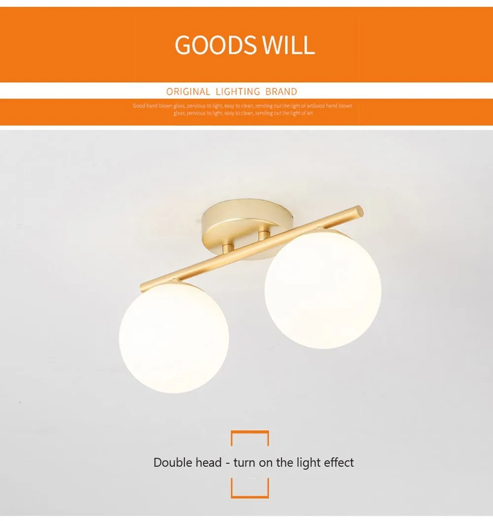 DAR Nordic LED Glass Ceiling Light White Ball Creative Golden