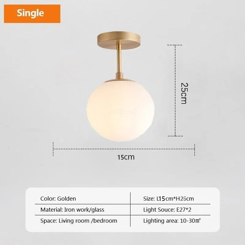 DAR Nordic LED Glass Ceiling Light White Ball Creative Golden
