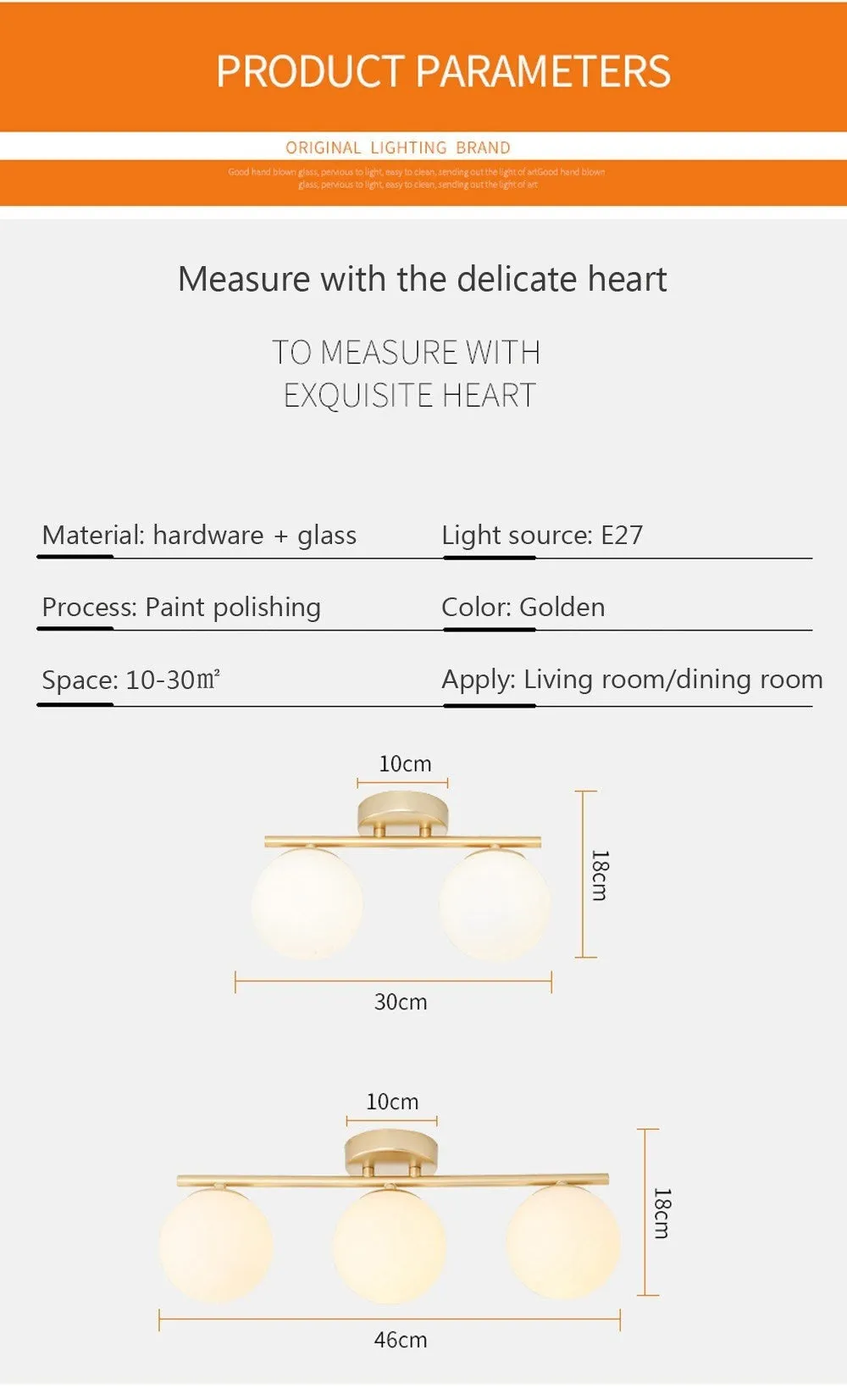 DAR Nordic LED Glass Ceiling Light White Ball Creative Golden