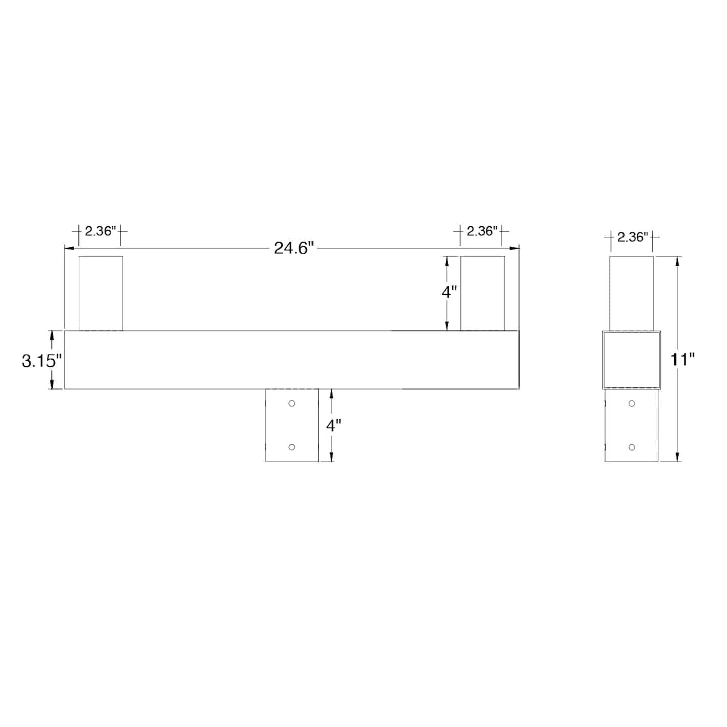 Double 180 Degree Square Vertical Tenon Adapter, Bronze