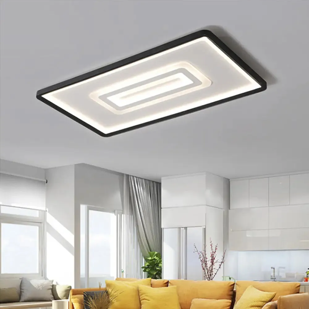 Dual Rectangle Flush Nordic Style Black Metal Light - 35.5"/43" Width, Warm/White Light, Stepless Dimming with Remote Control - Indoor Fixture