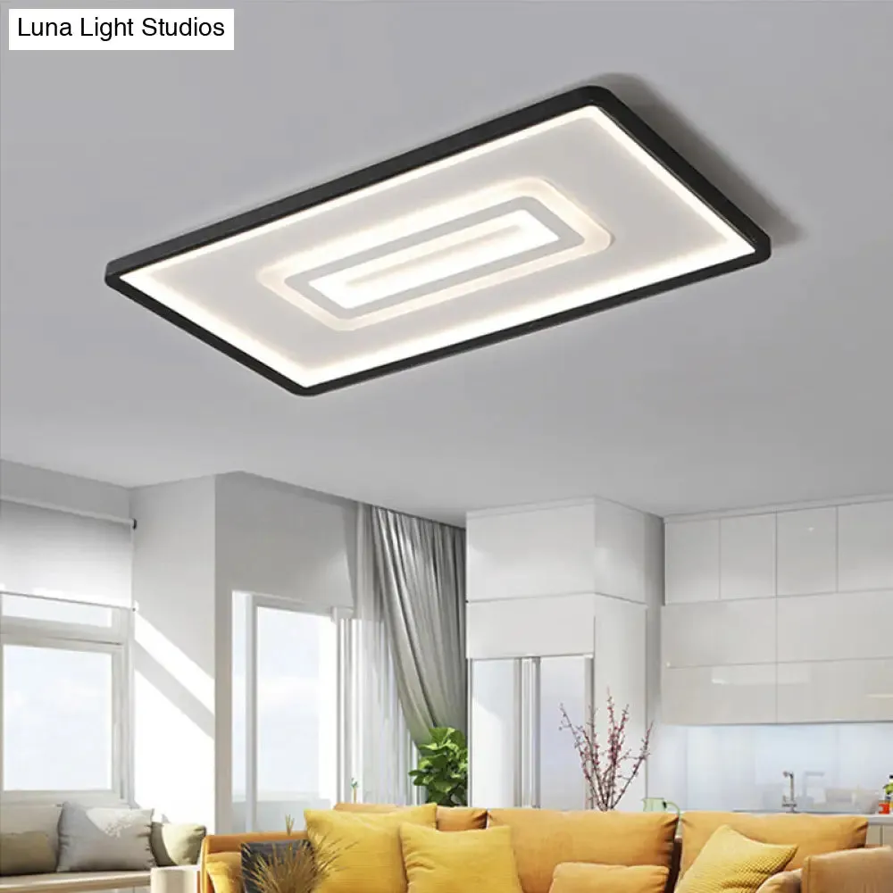 Dual Rectangle Flush Nordic Style Black Metal Light - 35.5"/43" Width, Warm/White Light, Stepless Dimming with Remote Control - Indoor Fixture