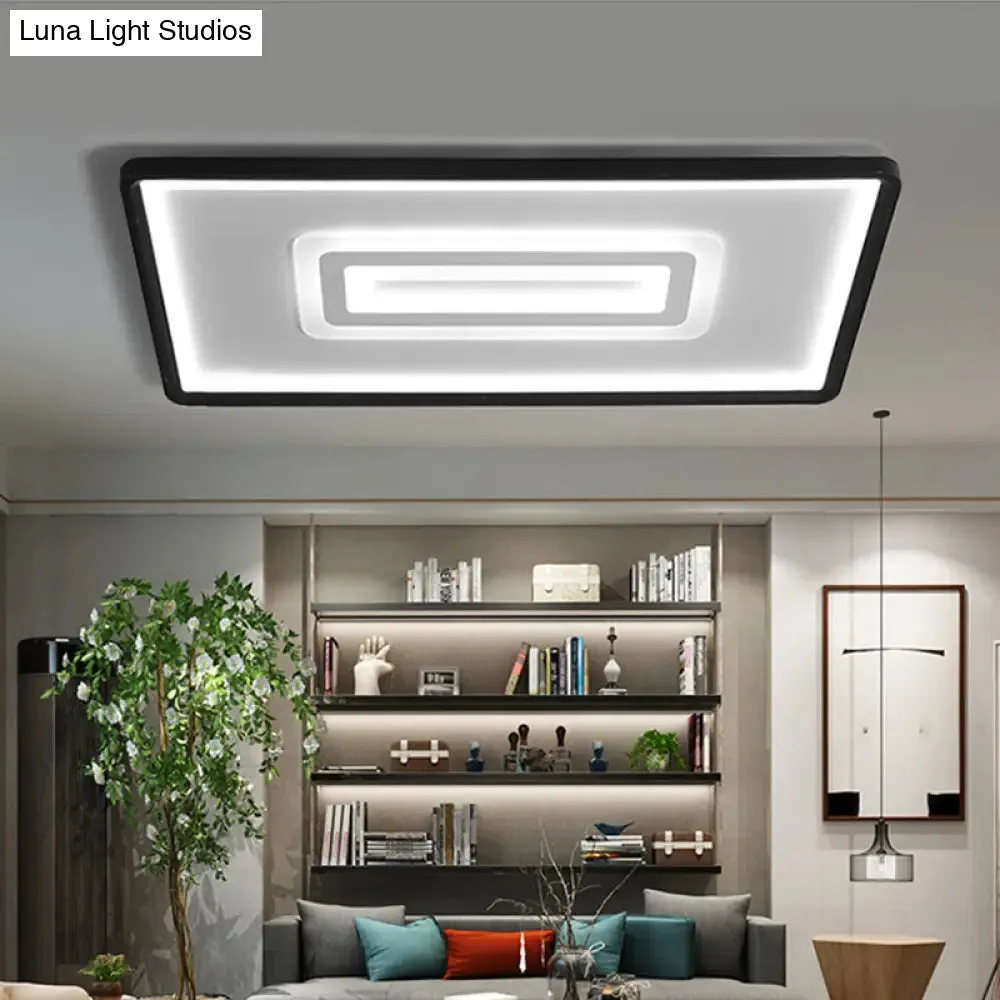 Dual Rectangle Flush Nordic Style Black Metal Light - 35.5"/43" Width, Warm/White Light, Stepless Dimming with Remote Control - Indoor Fixture