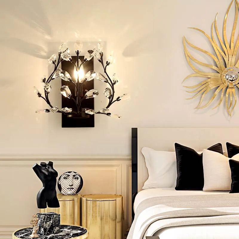 E14 Wall Sconce Crystal Wall Light Simple And Creative Bedroom Bedside Wall Lamp Crystal Lights Gold/Sliver For Home Ligting