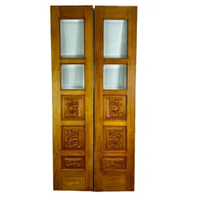 Five Panel Narrow Doors, Hand Carved Detail, Solid Wood, Beveled Glass