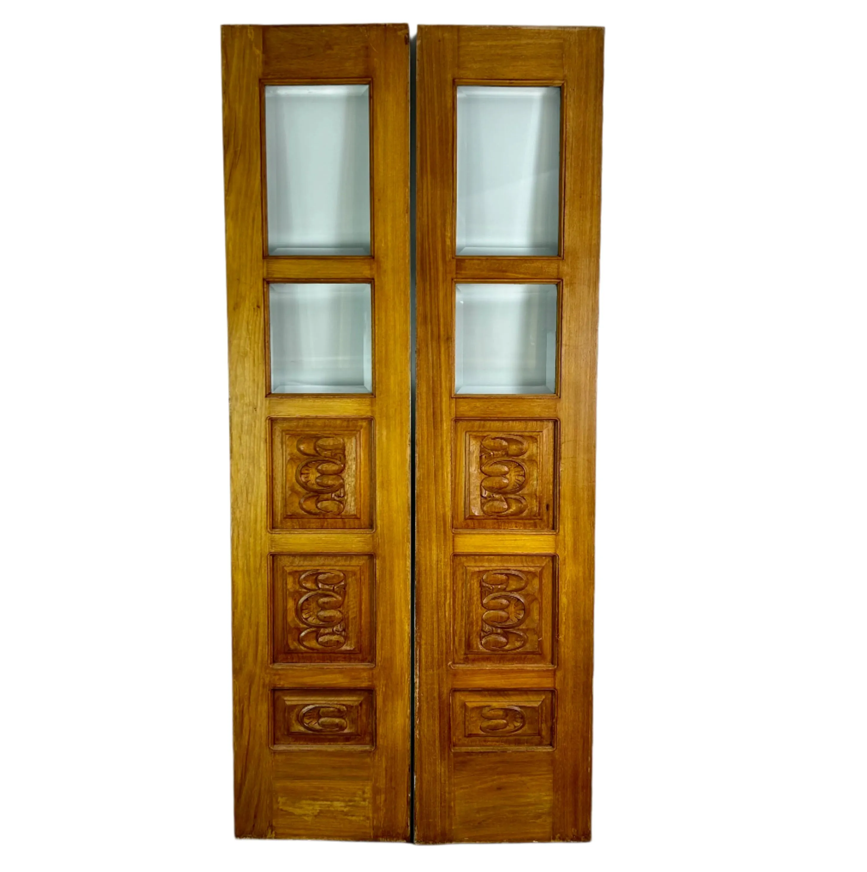 Five Panel Narrow Doors, Hand Carved Detail, Solid Wood, Beveled Glass