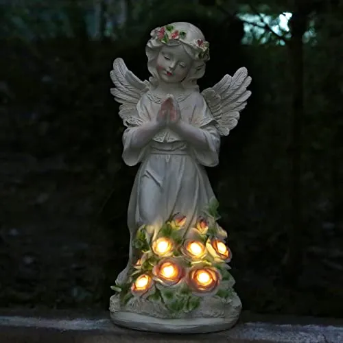 Garden Decor Angel Statue, Outdoor Patio Garden Sculptures & Statues, Solar Yard Decorations Lawn Ornaments Figurines for Outside