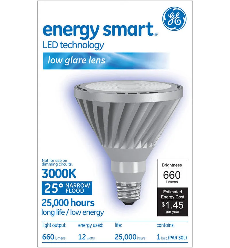 GE 66050 12w PAR30L LED Dimmable Narrow Flood NFL25 3000K Soft White E26 lamp