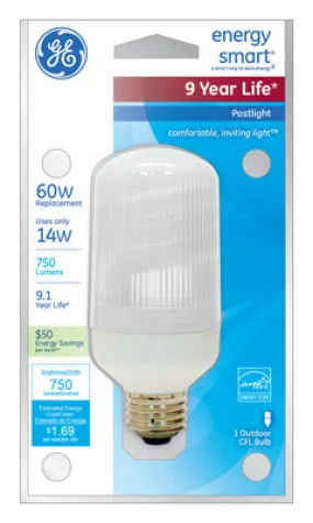 GE Lighting 85384 Energy Smart® Medium Base Postlight CFL Bulb, Soft White, 14W
