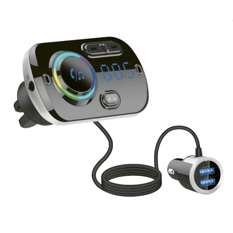 GIZZU Bluetooth 5.0 Wired Hands Free Kit BC49BQ with FM Transmitter RGB LED interface 1 x Music USB Port | 1 x QC3.0 Port | 1 x Micro SD Slot (64GB Max)