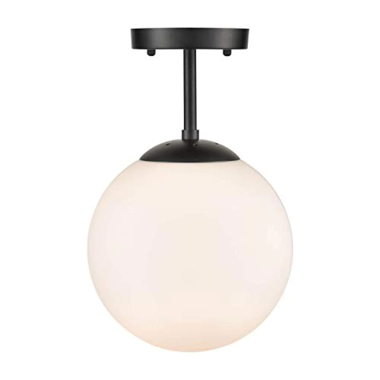 Globe Semi Flush Mount Ceiling Light, Frost White Glass with Black Finish, Contemporary Mid Century Modern Style