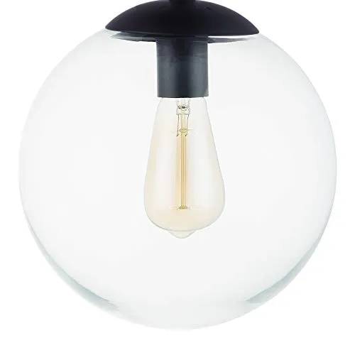 Globe Semi Flush Mount Ceiling Light, Frost White Glass with Black Finish, Contemporary Mid Century Modern Style