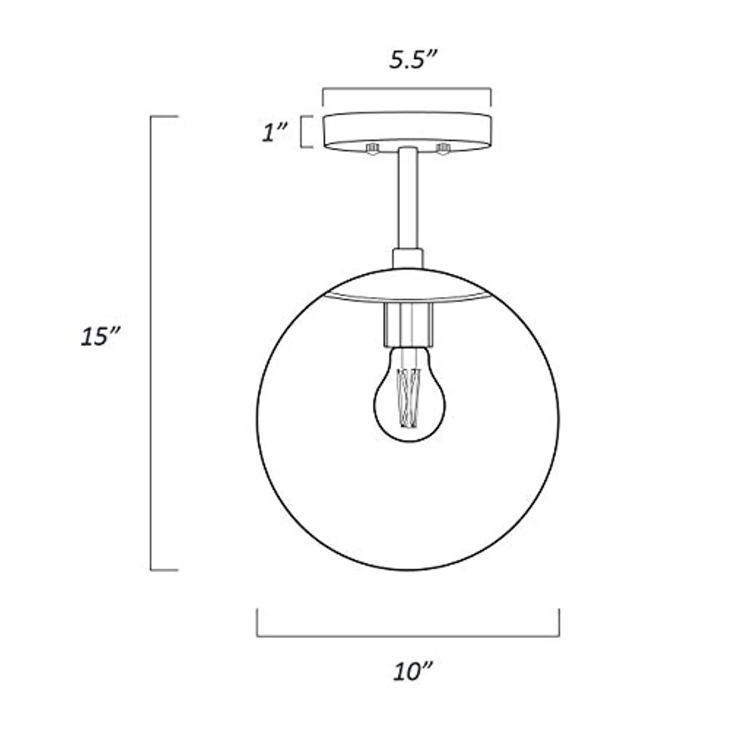 Globe Semi Flush Mount Ceiling Light, Frost White Glass with Black Finish, Contemporary Mid Century Modern Style