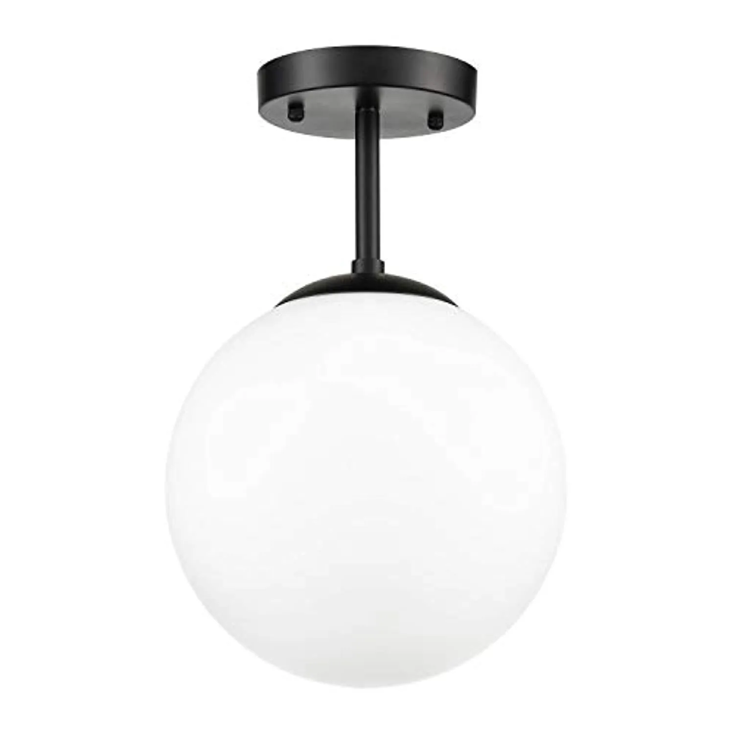 Globe Semi Flush Mount Ceiling Light, Frost White Glass with Black Finish, Contemporary Mid Century Modern Style