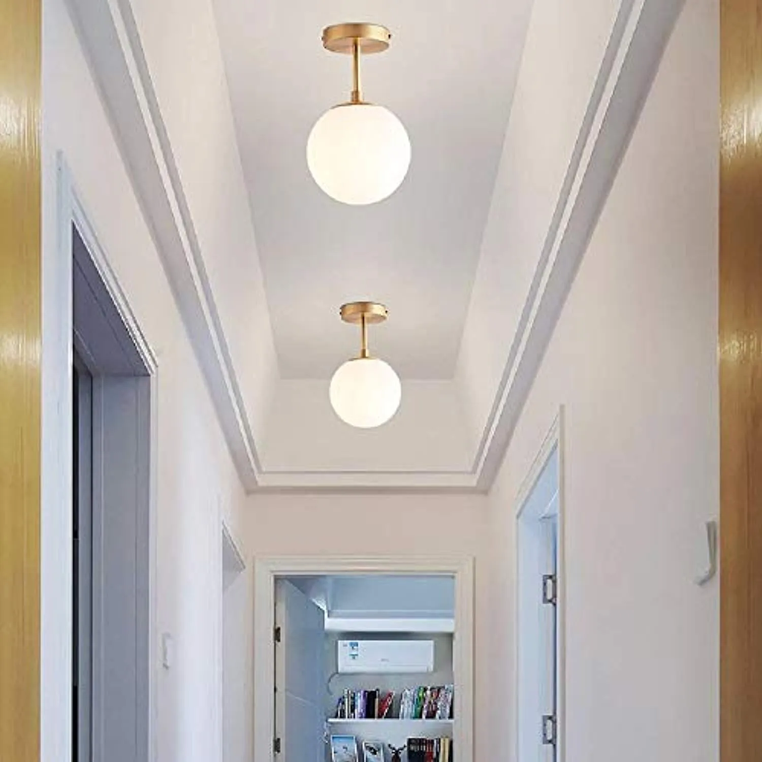 Globe Semi Flush Mount Ceiling Light,Contemporary Mid Century Modern Style Lighting Fixture Gold