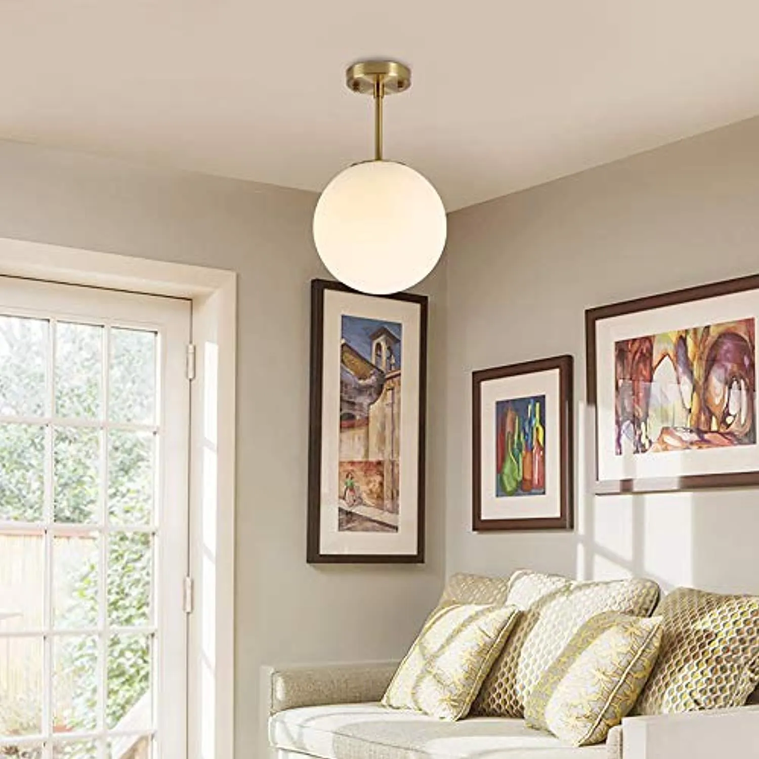 Globe Semi Flush Mount Ceiling Light,Contemporary Mid Century Modern Style Lighting Fixture Gold