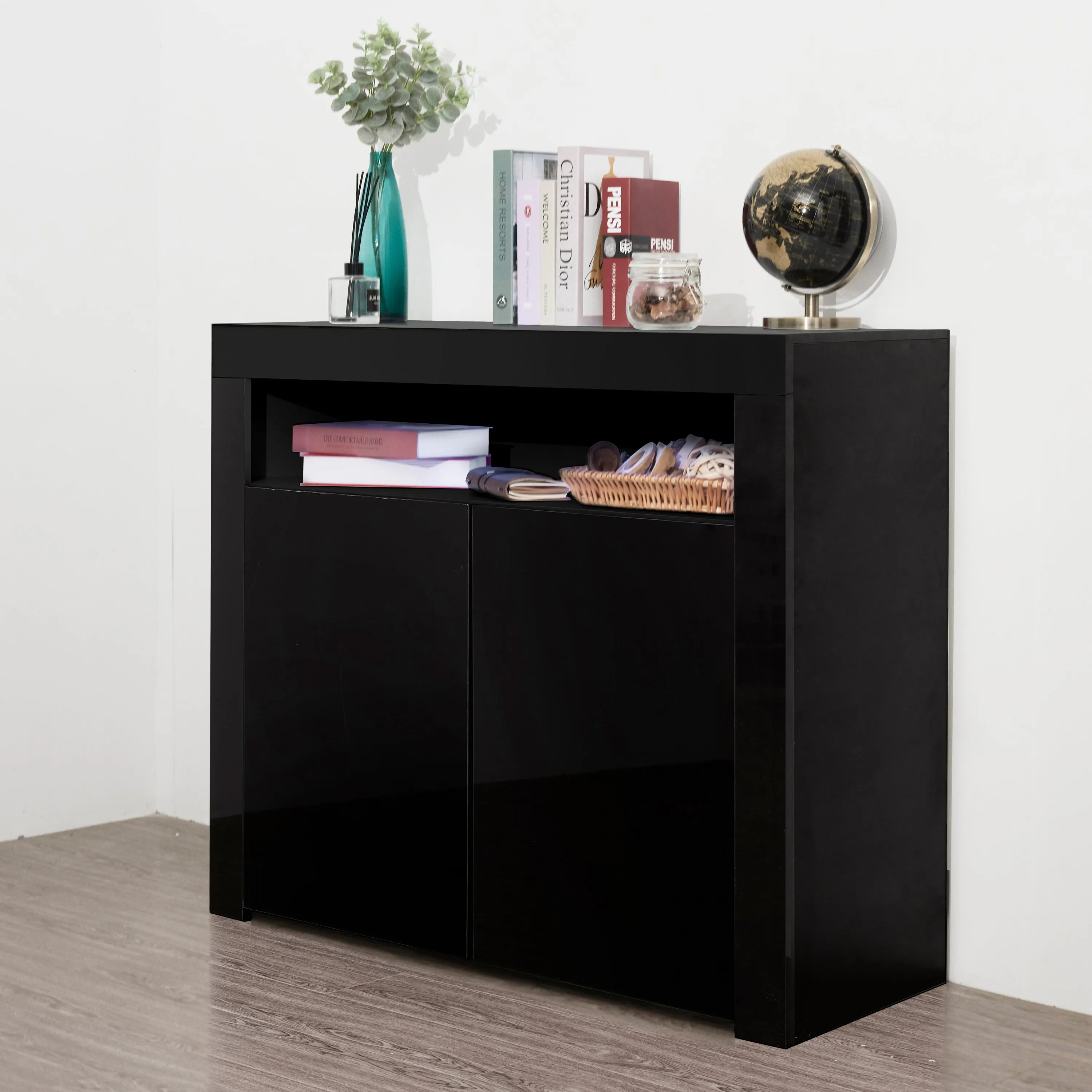 Glossy Glow Sideboard: Modern Storage Cabinet with LED Light