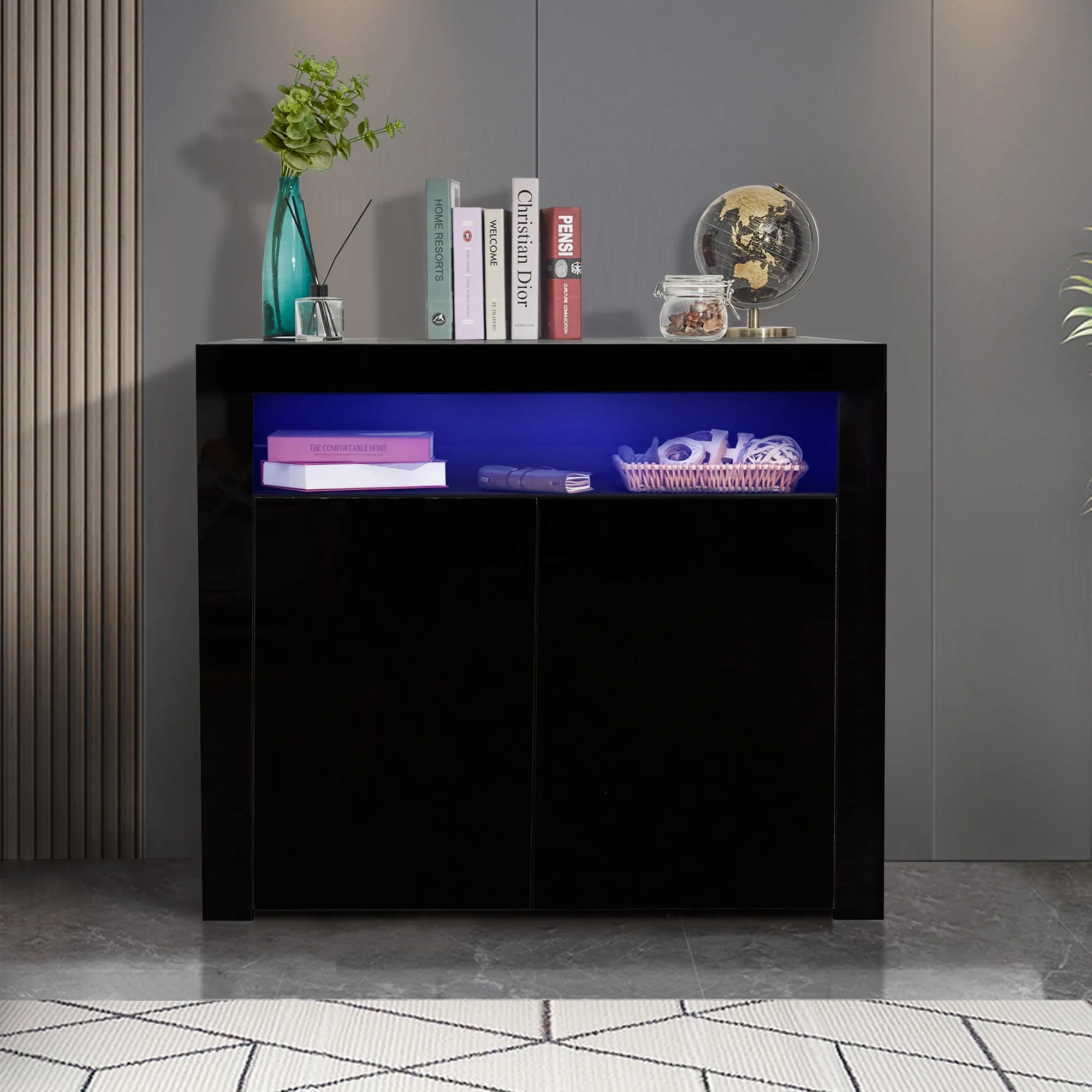 Glossy Glow Sideboard: Modern Storage Cabinet with LED Light