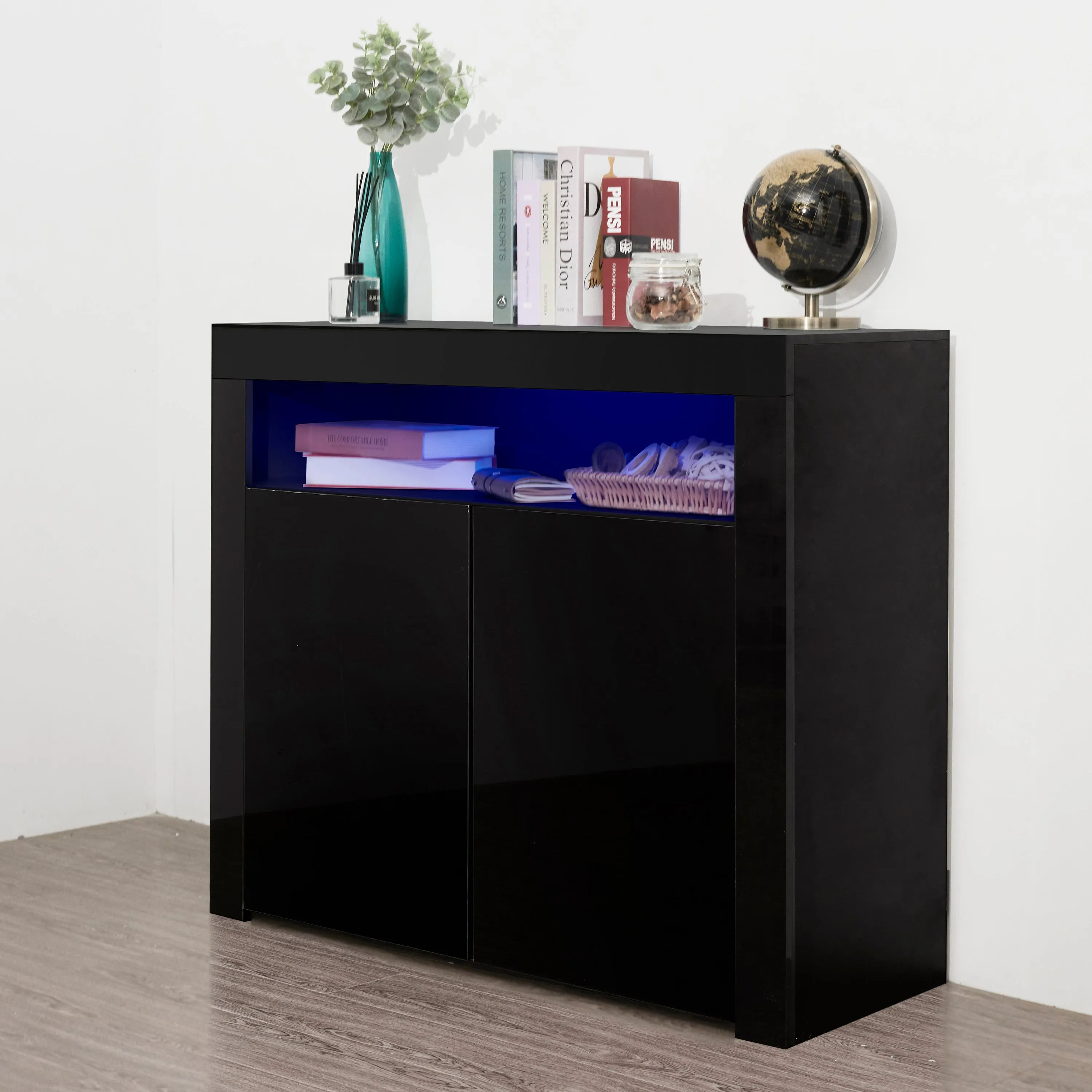 Glossy Glow Sideboard: Modern Storage Cabinet with LED Light