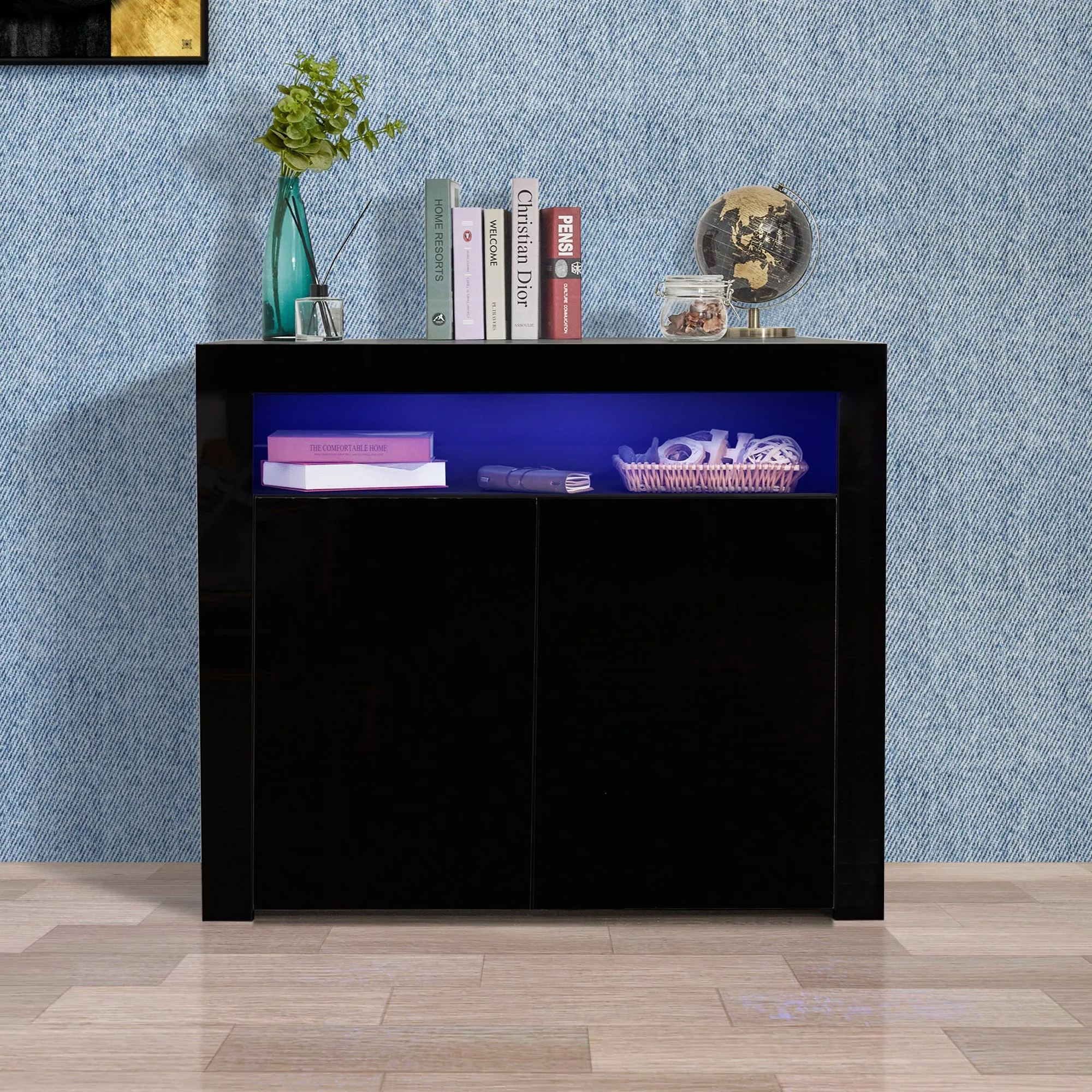 Glossy Glow Sideboard: Modern Storage Cabinet with LED Light
