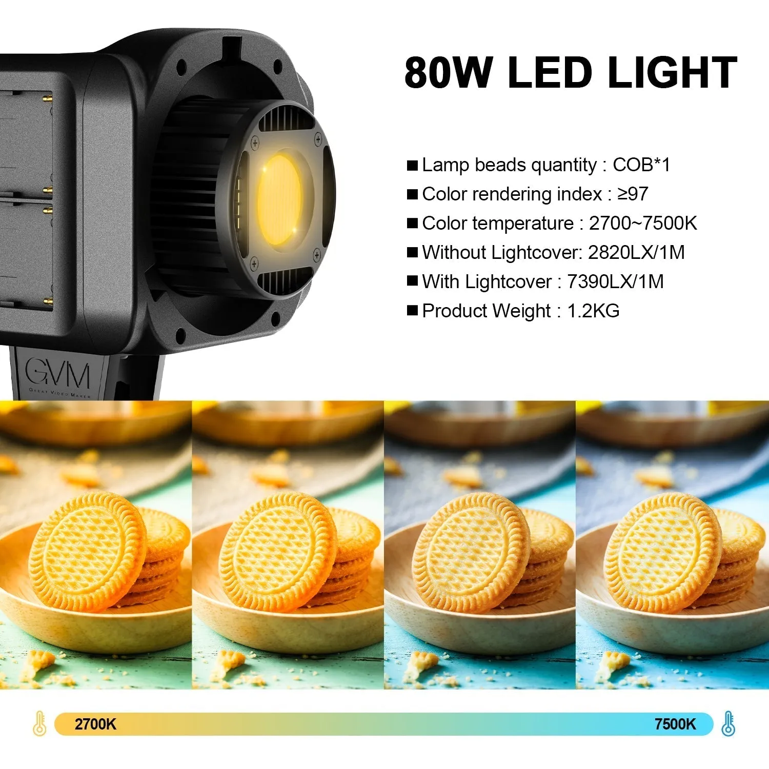 GVM SD80D 80w  Bi-Color Spotlight  Daylight 3 kits