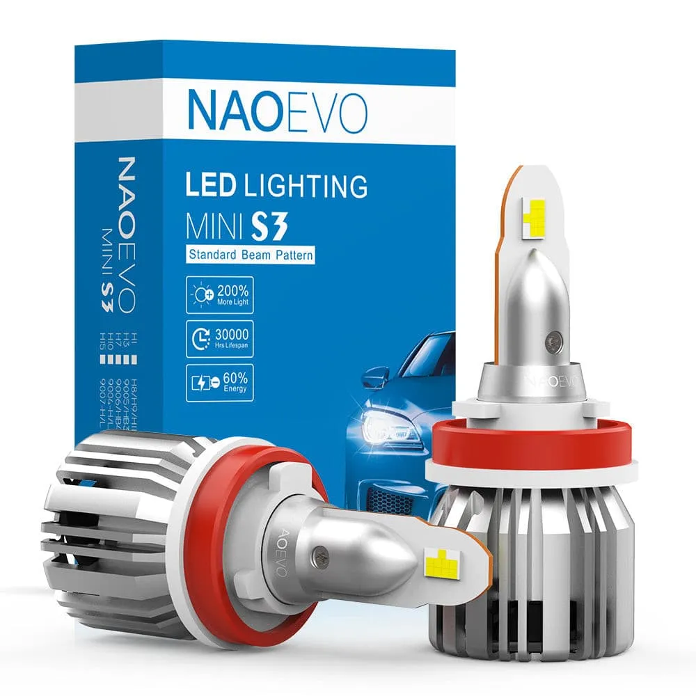 H11/9/8 LED Headlight Bulb 60W 7200LM | NAOEVO S3 Series, 2 Bulbs