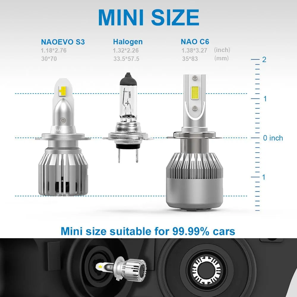 H11/9/8 LED Headlight Bulb 60W 7200LM | NAOEVO S3 Series, 2 Bulbs