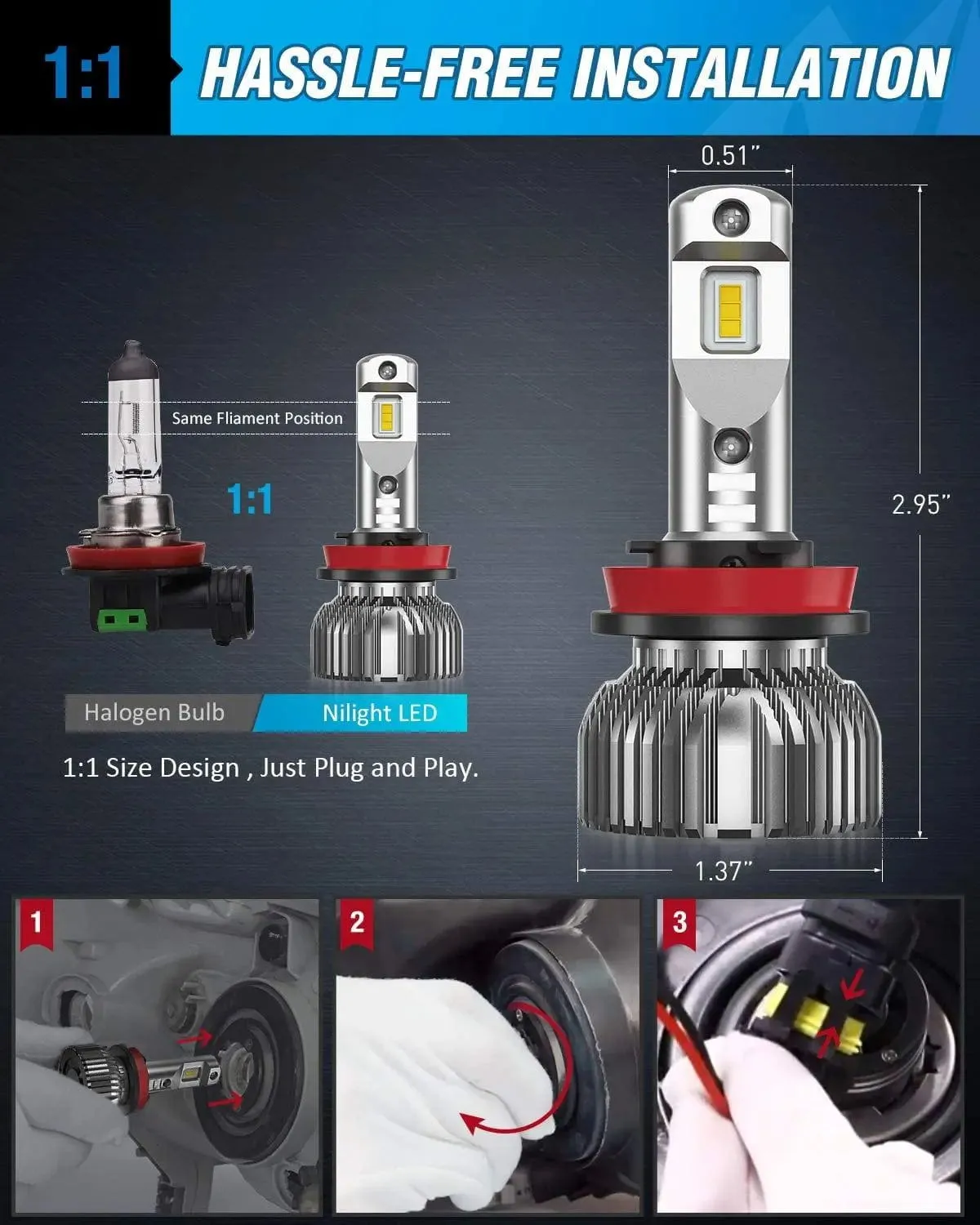 H11/H9/H8 LED Headlight Bulbs E30 Series 70W 14000LM 6500K IP67 | 2 BULBS