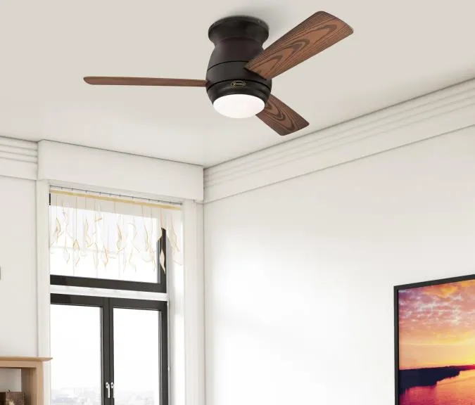 Halley 44-Inch Three-Blade Indoor/Outdoor Smart WiFi Ceiling Fan, Black-Bronze Finish with Dimmable LED Light Fixture, Remote Control Included