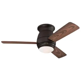 Halley 44-Inch Three-Blade Indoor/Outdoor Smart WiFi Ceiling Fan, Black-Bronze Finish with Dimmable LED Light Fixture, Remote Control Included