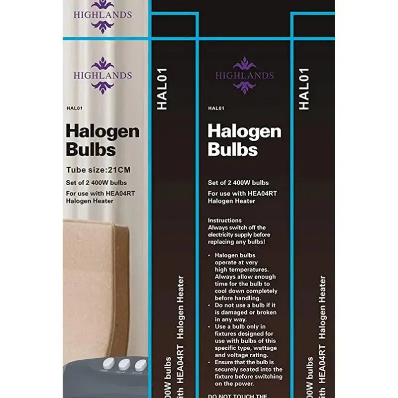 Highlands 1200W Halogen Heater With Replaceable Halogen Bulbs Available