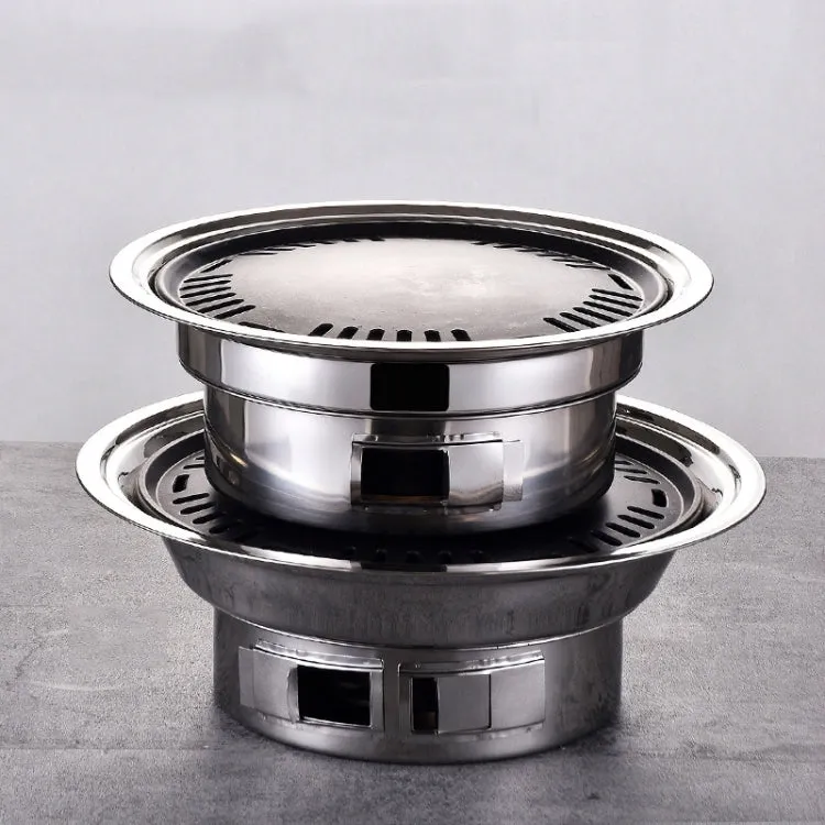 Household Stainless Steel Charcoal Barbecue Stove Outdoor Camping Portable Charcoal Stove Set, Size: 35cm(Stove Body   BBQ Net)