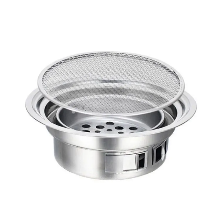 Household Stainless Steel Charcoal Barbecue Stove Outdoor Camping Portable Charcoal Stove Set, Size: 35cm(Stove Body   BBQ Net)