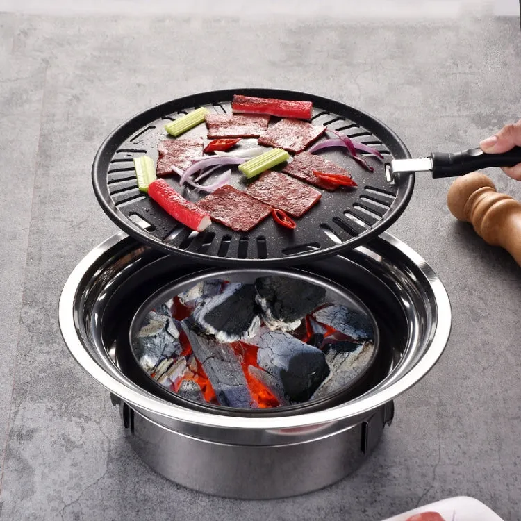 Household Stainless Steel Charcoal Barbecue Stove Outdoor Camping Portable Charcoal Stove Set, Size: 35cm(Stove Body   BBQ Net)