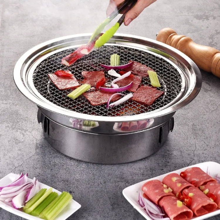 Household Stainless Steel Charcoal Barbecue Stove Outdoor Camping Portable Charcoal Stove Set, Size: 35cm(Stove Body   BBQ Net)