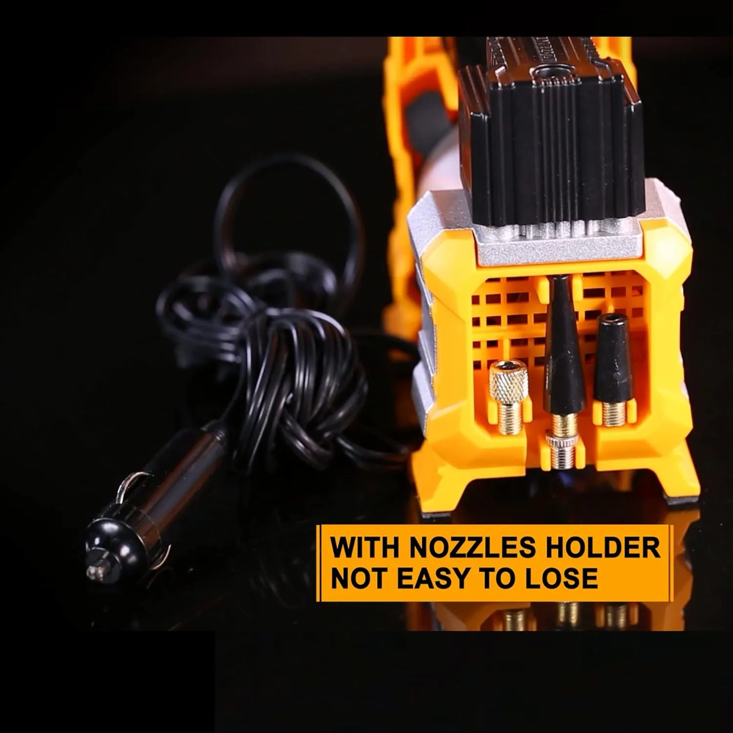 INGCO Auto Air Compressor, 12V | 10A | 140PSI Portable Tyre Inflator Pump, with Cord, Cigarette Lighter, Battery Clips, Adapters, LED Light for Car, Bicycle, Balloons and Other Inflatables AAC1408