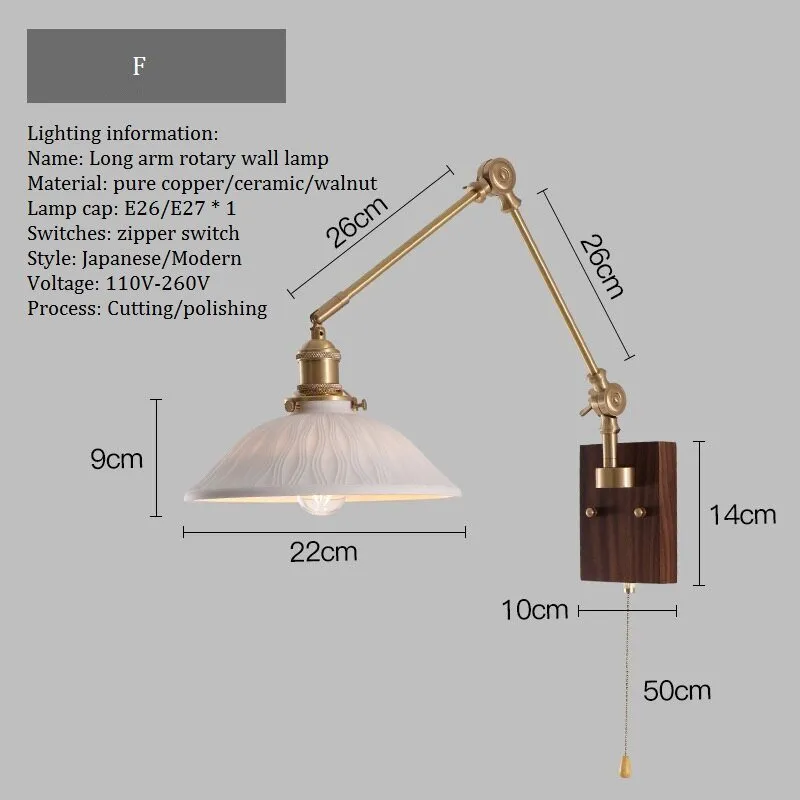 Japandi Style Swivel Brass Wall Lamp with Switch
