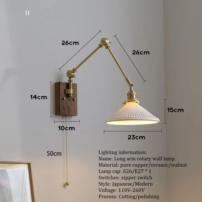 Japandi Style Swivel Brass Wall Lamp with Switch